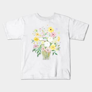 colorful wildflowers bouquet watercolor Kids T-Shirt